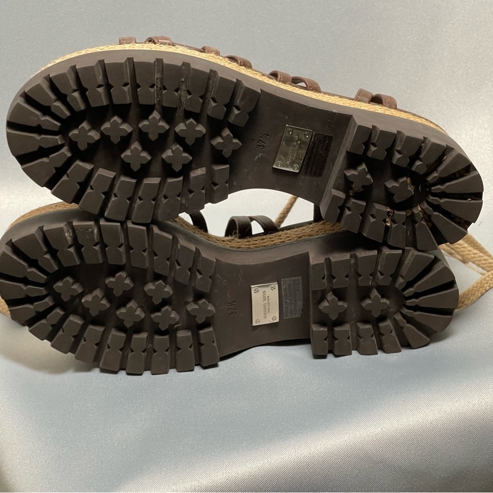 Michael Kors Brown Beige Platform Flatform Lace Up Sandals - Size 7.5, EU 37.5 - Picture 10 of 14